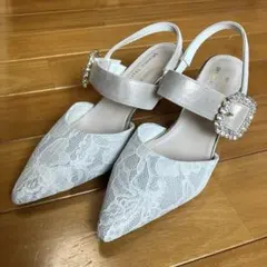 結婚式　ウェディング　シューズ　ハイヒール　ブライダル　レースパンプス 23.5