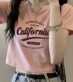 California ロゴプリント Tシャツ ピンク XL