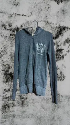 00s archive y2k usedグレー フロントプリント ジップパーカー