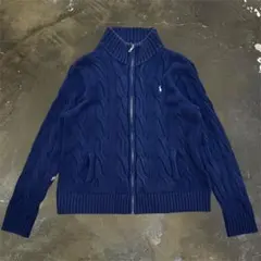 ★POLO RALPH LAUREN ジップアップ コットンニット L ネイビー