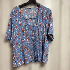 花柄 半袖シャツ 青