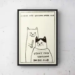 ★A4フレーム付き★オリジナル アートポスターBARBER CAT 猫