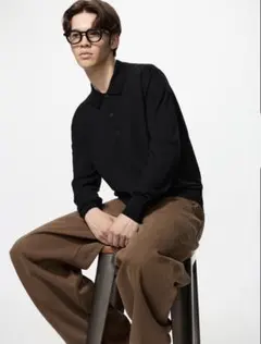早い者勝ち！UNIQLO エクストラファインメリノ ニットポロシャツ 長袖のサムネイル