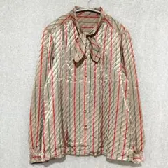 美品✦サテンリボンタイシャツブラウス F ベージュ レトロ