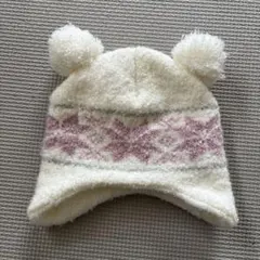 【美品】ベビー用　ポンポン付きニット帽44〜46cm