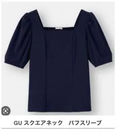 GU スクエアネックパフスリーブプルオーバー L ネイビー