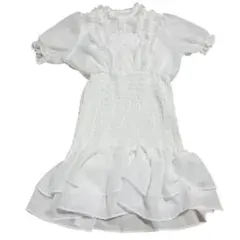 ホワイト フリル シャーリングドレス