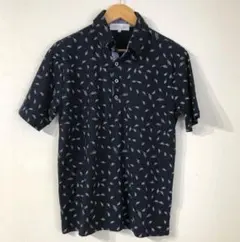 Creation Cubeリーフ柄 ネイビー 古着 カジュアル Mサイズ