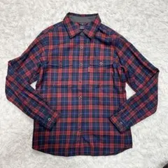 未使用品 モンベル メリノウール トレールシャツ チェック 赤 ネイビー M