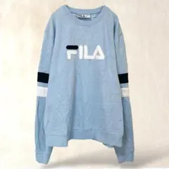 【訳アリ】FILA フィラ　トレーナー　L　水色　カジュアル　裏起毛　作業着に！のサムネイル