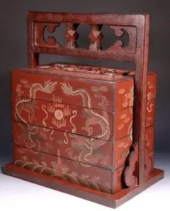 茶道具　龍　シノワズリ　本木製漆塗り　お重箱　堤藍