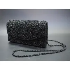 ビーズバック 黒 ブラック 総ビーズ ショルダー クラッチ パーティー レトロ