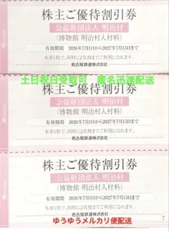 3枚 6名様分　名古屋鉄道 株主優待割引券 博物館明治村 入村料　X