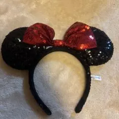 ミニー耳カチューシャ スパンコール 黒・赤