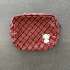 ✨新品タグ付✨ファミリア☆ポーチ ティッシュポーチ 赤チェック クマ 