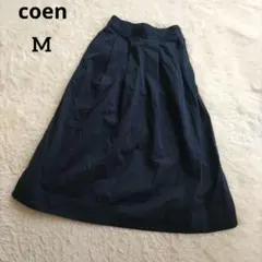 coen　コーエン　イージーチック　コットン台形ロングスカート　キャンバス　紺M
