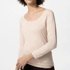 ユニクロ　ヒートテックUネックT/8分袖 PINK