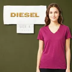 DIESEL ディーゼル Vネック Tシャツ ボルドー メンズ Lサイズ 古着