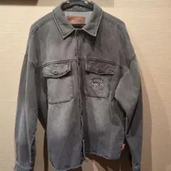 9090グレー デニム長袖シャツ