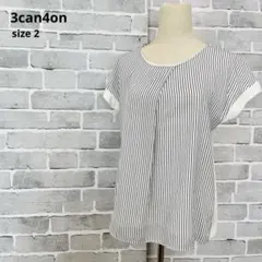 サンカンシオン ブラウス 半袖 ストライプ タック トップス 2 M⁠ C641のサムネイル