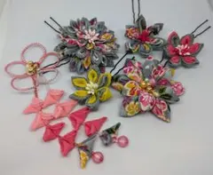 グレーの髪飾り✽つまみ細工　髪飾り