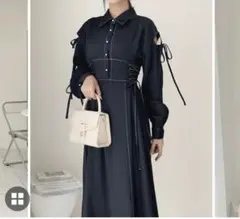 MILY BILET 肩空きリボン使いステッチ配色ワンピース