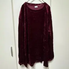 高級感✨クラッシュベロア 長袖プルオーバー ワインレッド ゆったり 体型カバー