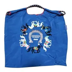 新品 未使用 刺繍エコバッグ 青 ネイビー ボールアンドチェーン付き