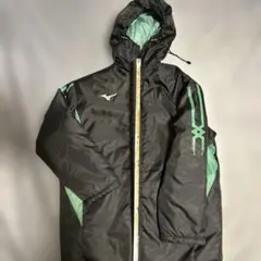 Mizuno フード付きベンチコート ブラック/グリーン