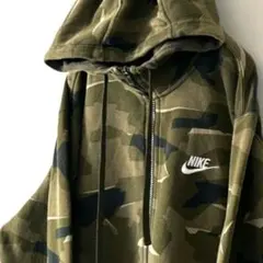 ナイキ NIKE ロゴ 刺繍 フルジップカモフラ 迷彩 スウェットパーカーL古着