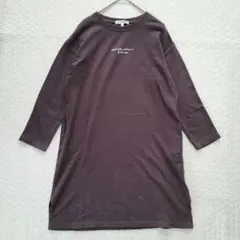【GLOBAL WORK】スリット入りワンピース　長袖　ダークグレー　140