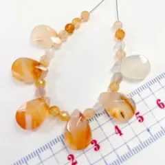 特価【現品限り】天然石カーネリアン ペアシェイプ 丸玉カット 1連 パーツ⑴