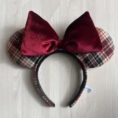 ミニーマウス風カチューシャ 赤チェック
