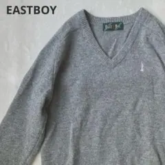 EASTBOYイーストボーイ ニット セーター Vネック グレー ピンク刺繍　M