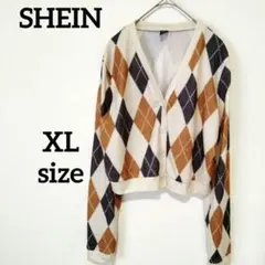 SHEIN　薄手　カーディガン　XL　オフホワイト　アーガイル