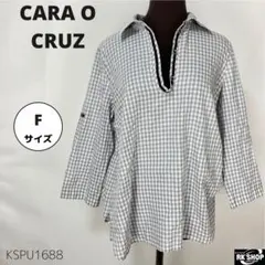 訳あり CARA O CRUZ スキッパーシャツ ブラウス 開襟 チェック柄のサムネイル