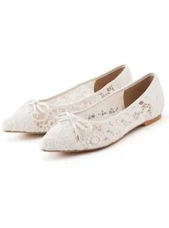 ホワイトレースフラットシューズ