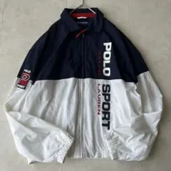 POLO SPORT ラルフローレン ビッグロゴ切替ナイロンJK S 紺白