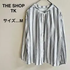 THE SHOP TK ブラウス M 白 紺 ストライプ 綿100% 長袖