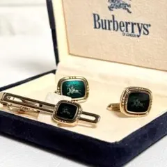 美品♣ Burberrys タイピン カフス セット グリーン ゴールド