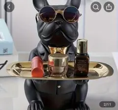 フレンチブルドッグ 置物 ゴールドトレイ付き