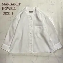 極美品】マーガレットハウエル リネン100％シャツ バンドカラー ブルー