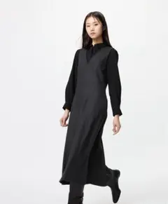 【ユニクロ】ブラッシュドジャージーワンピース/丈長め　ダークグレー　XSサイズ