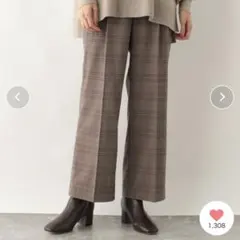 グローバルワーク あったかウツクシルエットストレート柄パンツ