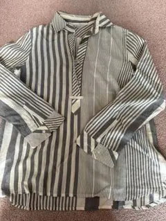 ストライプ柄 長袖シャツ 綿70% シルク30%