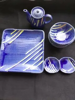 【未使用】天ぷら皿の9点セット　大皿取り皿つゆ入れ薬味皿