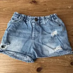 デニムブルー ダメージ加工 ショートパンツ