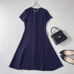 ◆美品◆タダシショージ◆半袖マキシフレアワンピース◆ストレッチ素材◆ネイビー◆M ◇美品◇タダシショージ◇半袖マキシフレアワンピース◇ストレッチ素材