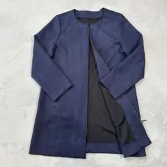 noa-ge ノーカラーコート　スエード調　上品　ネイビー　紺　M