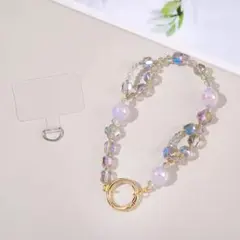 【煌めくオーロラ】クリスタルビーズのハンドストラップバッグチャーム新品即納